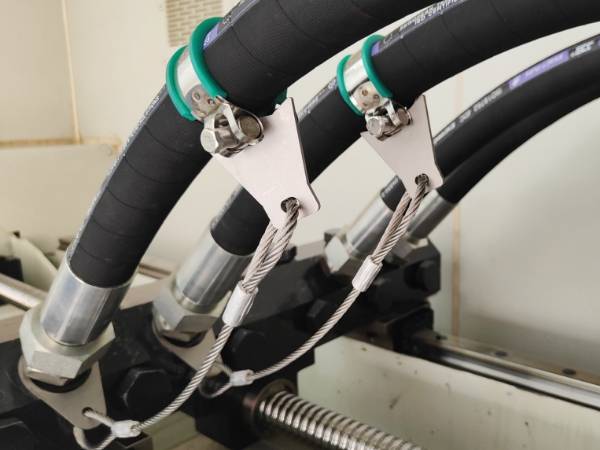 The hose whip restraining system is installed on the hose.