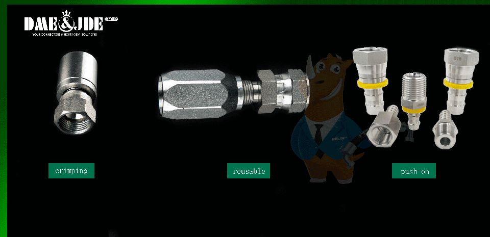 Crimping, reusable and push-on hose fittings.