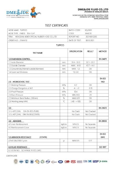 A test report of DME&JDE hoses abrasion performance.