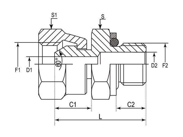 A drawing of DABP1152Q hydraulic adaptor.