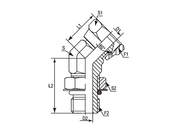 A drawing of DABP14305 hydraulic adaptor.