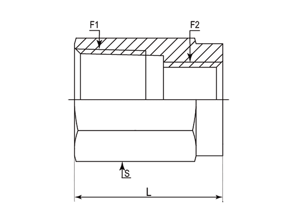 A drawing of DABPF128F hydraulic adaptor.