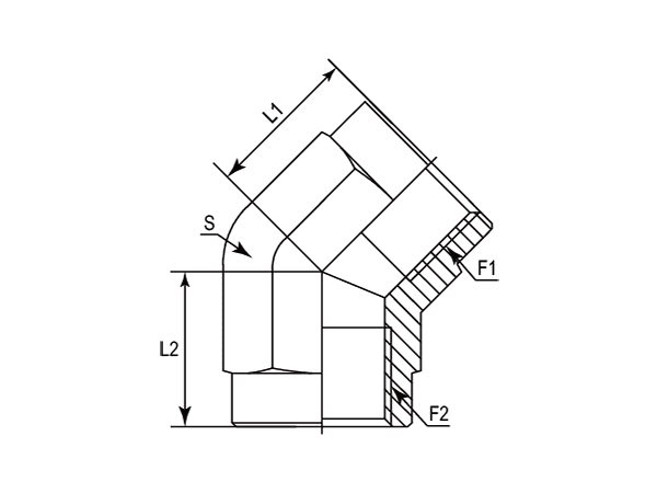A drawing of DABPF405F hydraulic adaptor.