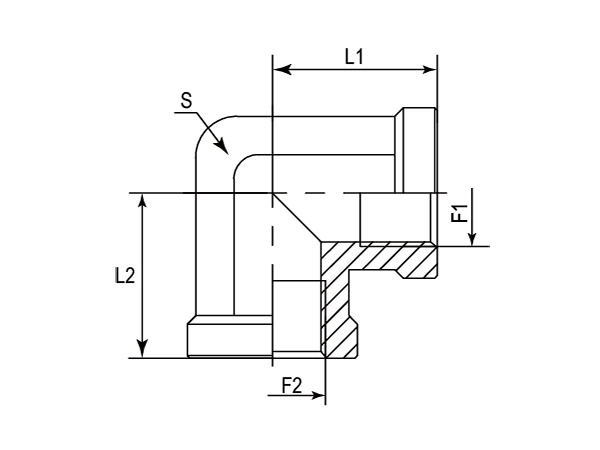 A drawing of DABPF905F hydraulic adaptor.