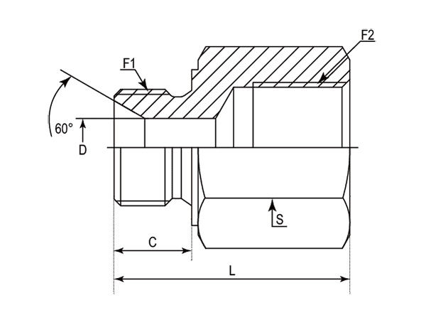 A drawing of DABPM105F hydraulic adaptor.