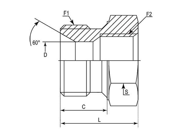 A drawing of DABPM105FR hydraulic adaptor.