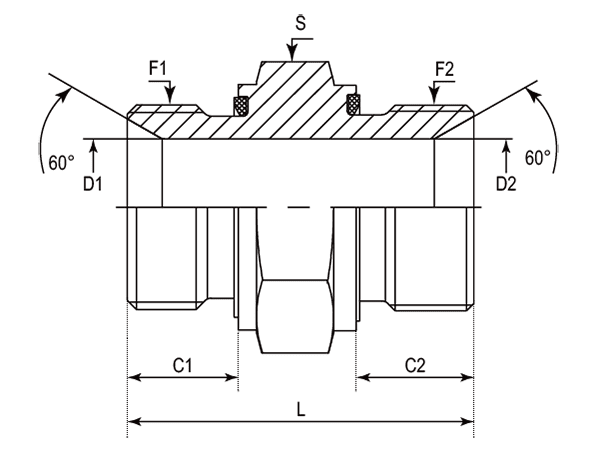 A drawing of DABPM105M-ED hydraulic adaptor.