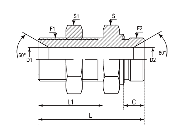 A drawing of DABPM105T-ED hydraulic adaptor.