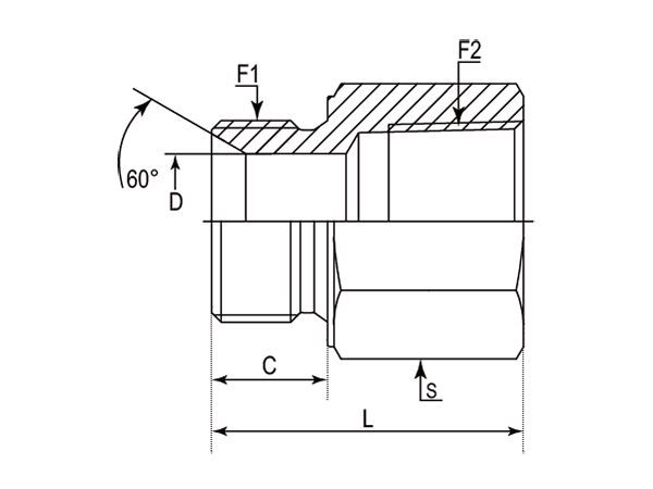 A drawing of DABPM107F hydraulic adaptor.