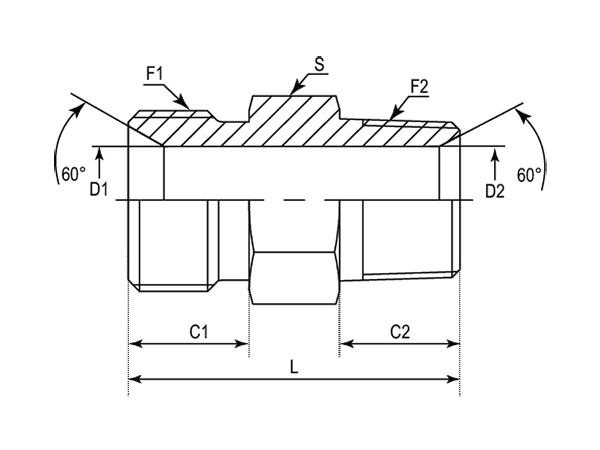 A drawing of DABPM107M hydraulic adaptor.