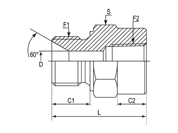 A drawing of DABPM128F hydraulic adaptor.