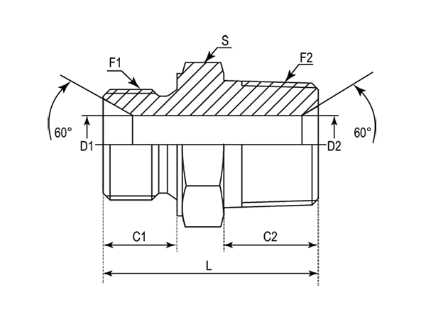 A drawing of DABPM128M hydraulic adaptor.