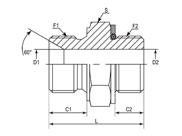 A drawing of DABPM152Q hydraulic adaptor.