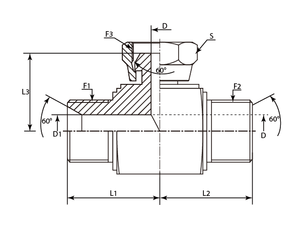 A drawing of DABPMT081-SQ hydraulic adaptor.