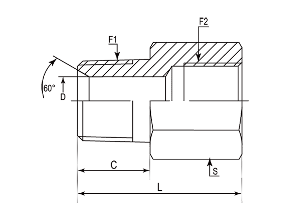 A drawing of DABTM105F hydraulic adaptor.