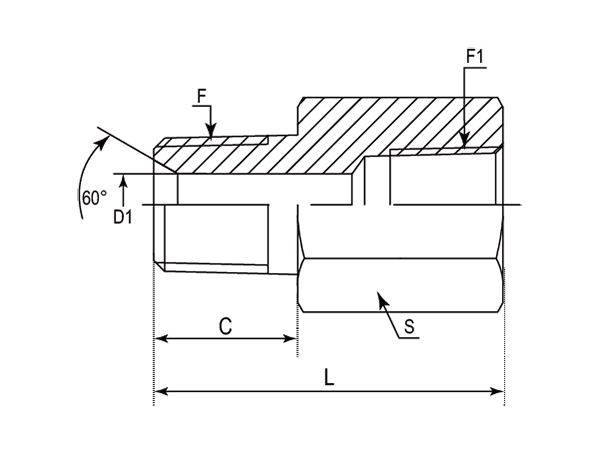 A drawing of DABTM107F hydraulic adaptor.