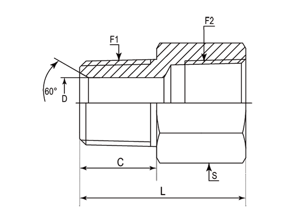 A drawing of DABTM128F hydraulic adaptor.