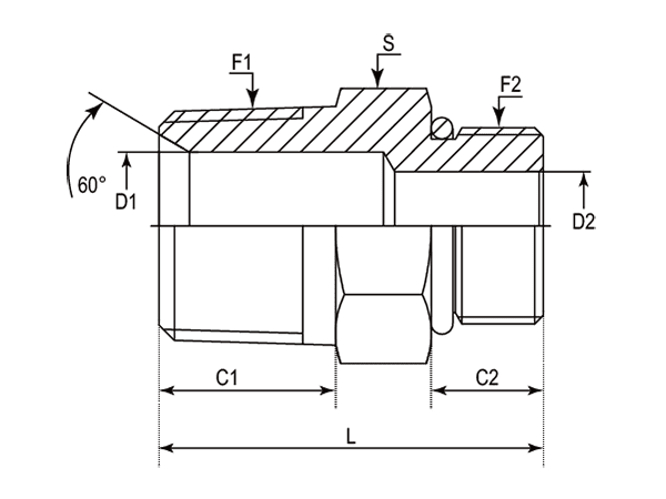 A drawing of DABTM1305 hydraulic adaptor.