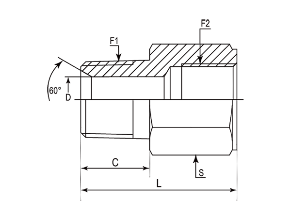 A drawing of DABTM152F hydraulic adaptor.