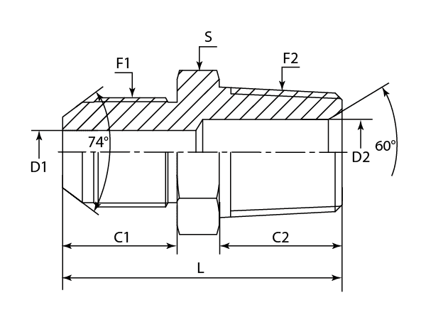 A drawing of DAJCMM107M hydraulic adaptor.