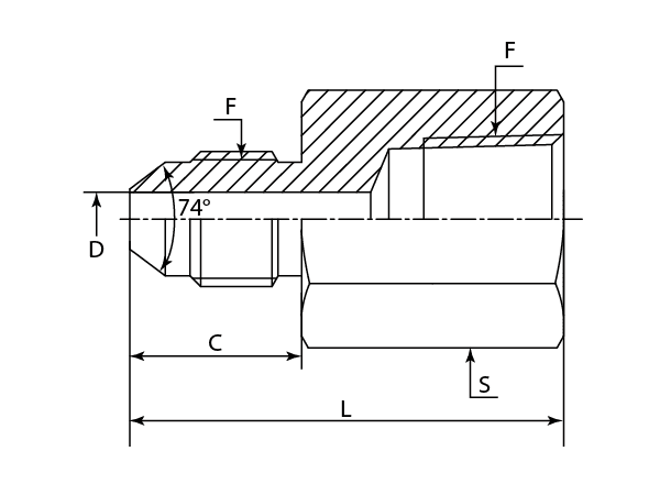 A drawing of DAJCMM128F hydraulic adaptor.