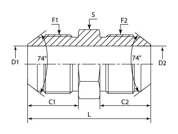 A drawing of DAJCMM152JCM hydraulic adaptor.