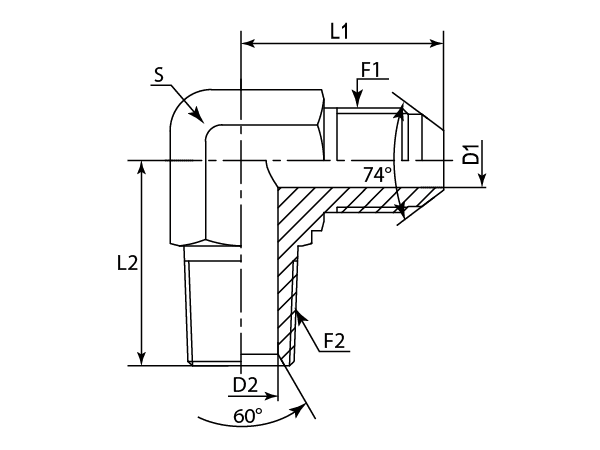 A drawing of DAJCMM928M hydraulic adaptor.