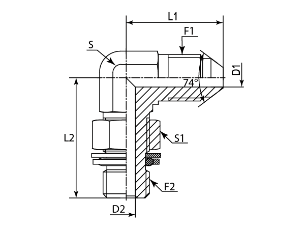 A drawing of DAJCMM952Q hydraulic adaptor.