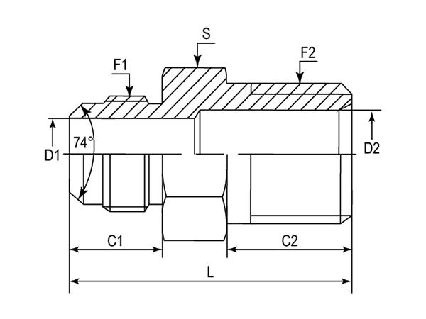 A drawing of DAJMM128M hydraulic adaptor.