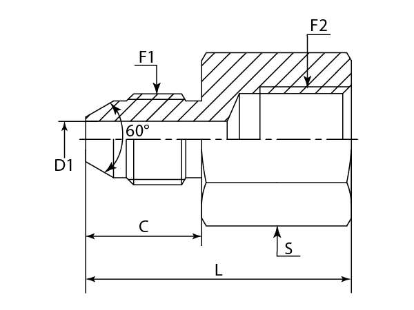 A drawing of DAJSBM105F hydraulic adaptor.