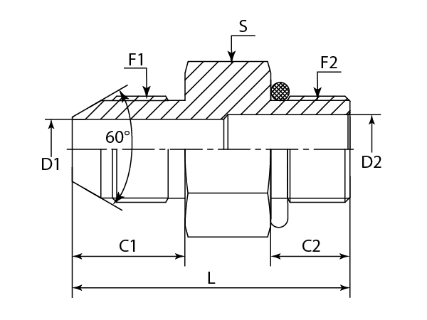 A drawing of DAJSBM1305 hydraulic adaptor.