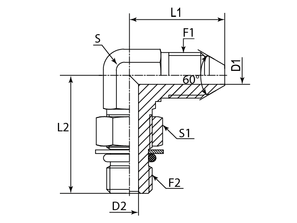 A drawing of DAJSBM9305 hydraulic adaptor.