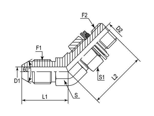 A drawing of DAJSM452Q hydraulic adaptor.