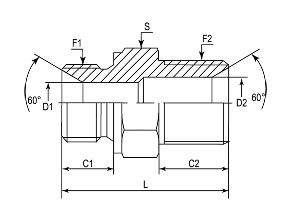 A drawing of DAMM107M-LH hydraulic adaptor.