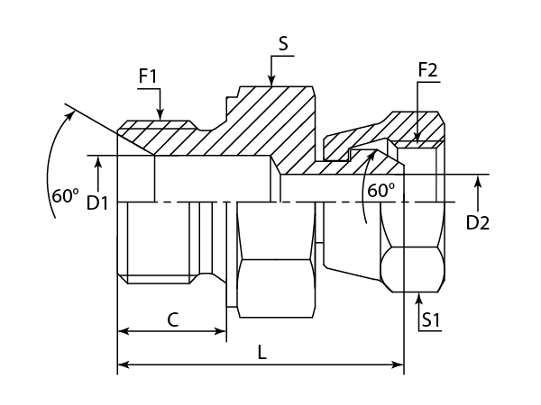 A drawing of DAMM1081 hydraulic adaptor.