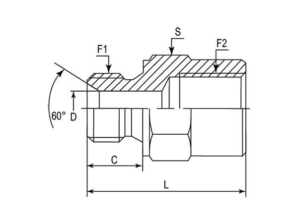 A drawing of DAMM128F hydraulic adaptor.