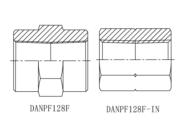 A drawing of DANPF128F hydraulic adaptor.