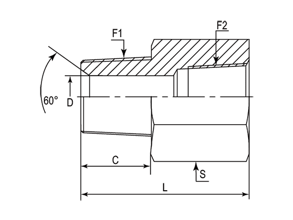 A drawing of DANPM128F hydraulic adaptor.