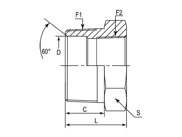 A drawing of DANPM128FR hydraulic adaptor.