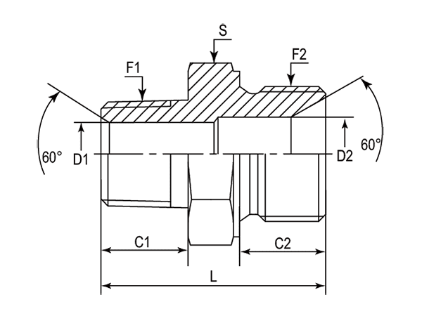 A drawing of DANPM152M hydraulic adaptor.