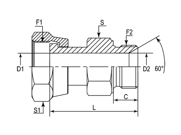 A drawing of DAOF1105M hydraulic adaptor.