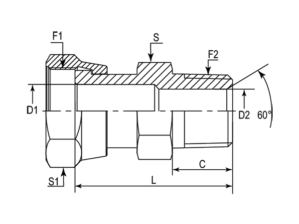A drawing of DAOF1107M hydraulic adaptor.