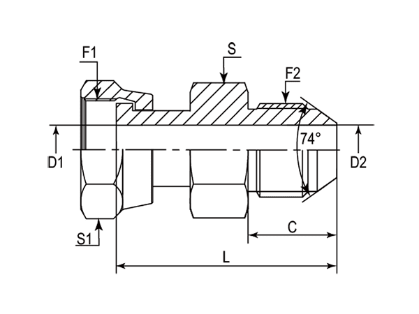 A drawing of DAOF1125M hydraulic adaptor.