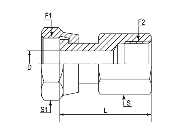 A drawing of DAOF1128F hydraulic adaptor.