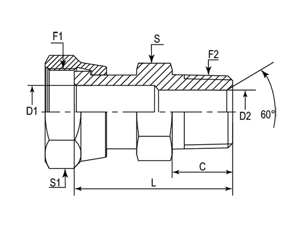 A drawing of DAOF1128M hydraulic adaptor.