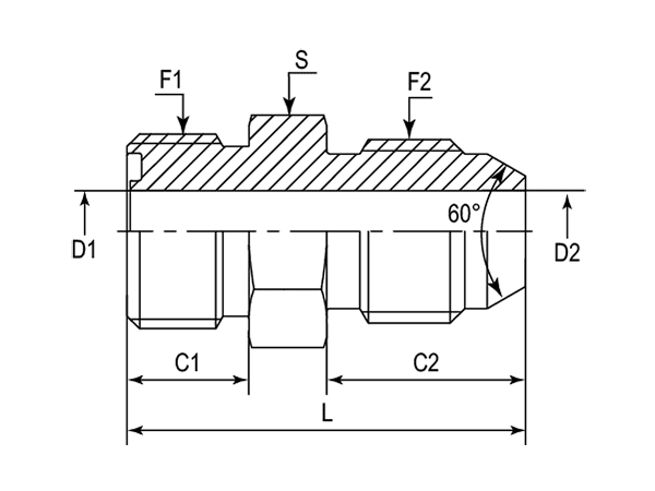 A drawing of DAOF5105JM hydraulic adaptor.