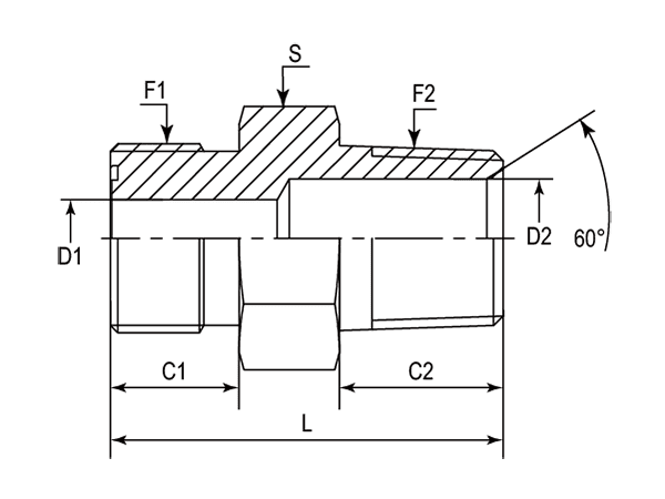 A drawing of DAOF5107M hydraulic adaptor.