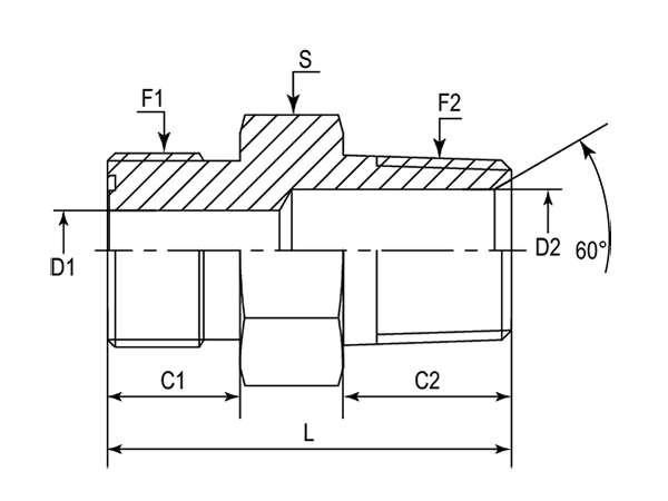 A drawing of DAOF5128M hydraulic adaptor.