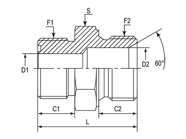 A drawing of DAOF5152M hydraulic adaptor.