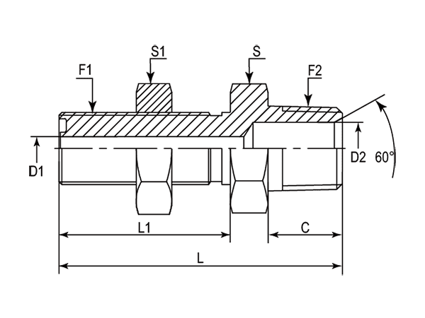 A drawing of DAOFT128M hydraulic adaptor.
